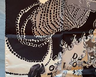 14 - $250 Christian Dior silk scarf/carre 90cm with jewels print all over, beige, grey, black and white. Very good condition.