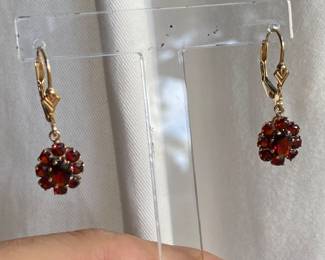 $295 14kt gold garnet chandelier earrings