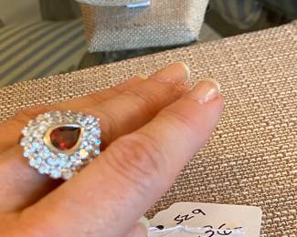 $36 Sterling Tourmaline style stone large pear shape ring - sz 9
