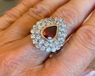 $36 Sterling Tourmaline style stone large pear shape ring - sz 9