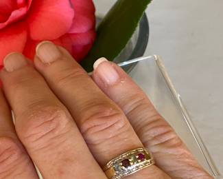 21- $100 - 10kt gold ring with multi colored stones 5 - Size 6