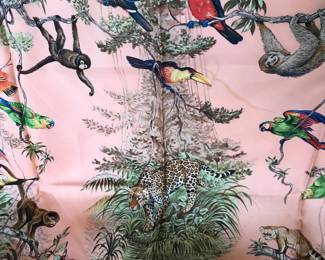 26- Rare Hermes Carre/Foulard/scarf, model Equateur. Solid color background is limited edition. Pink is look after. 90 cm. Vintage $650