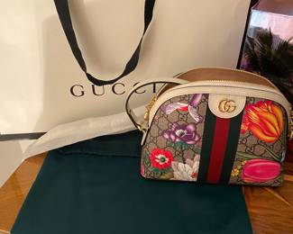 #35 - Gucci Small Flora Ophidia Dome bag, with felt bag, and box and shopping bag. $1000.