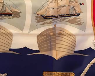 #29. $450 Hermes Carre/Foulard/Scarf , model Grand Largue, signed P Pegon. 90 cm. very good condition.