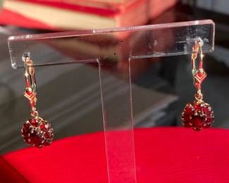 $295 14kt gold garnet chandelier earrings