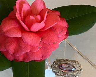 4. $60 Sterling filigree brooch/ pendant with amethyst stone