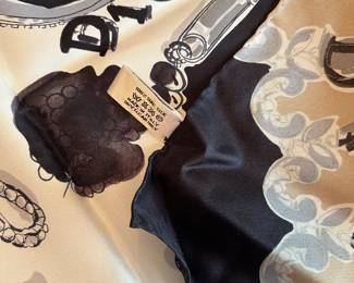 14 - $250 Christian Dior silk scarf/carre 90cm with jewels print all over, beige, grey, black and white. Very good condition.
