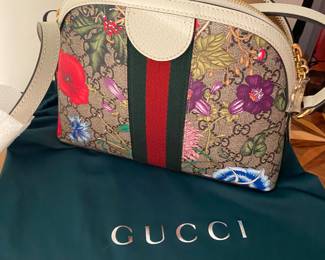 #35 - Gucci Small Flora Ophidia Dome bag, with felt bag, and box and shopping bag. $1000.