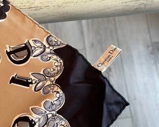14 - $250 Christian Dior silk scarf/carre 90cm with jewels print all over, beige, grey, black and white. Very good condition.
