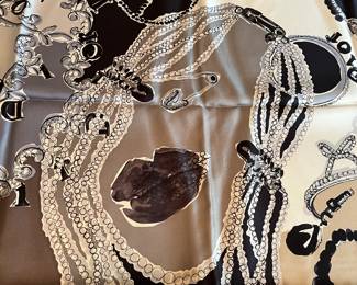 14 - $250 Christian Dior silk scarf/carre 90cm with jewels print all over, beige, grey, black and white. Very good condition.
