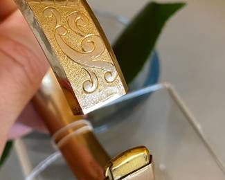 24- $75 - Victorian style gold filled bangle, flat rim with edged design.