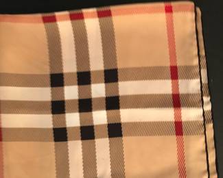 #32 - Burberry silk scarf small square $80 - 19x19 - London. Perfect condition, never worn