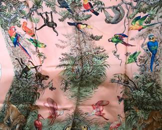 26- Rare Hermes Carre/Foulard/scarf, model Equateur. Solid color background is limited edition. Pink is look after. 90 cm. Vintage $650