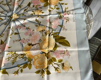 12- $285 - Hermes Square silk scarf 36x36 - Model Romantique - Designed by Maurice Tranchant - 90cm. Very good condition. no stain no pulls, no box.