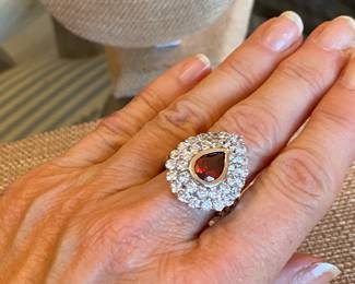 $36 Sterling Tourmaline style stone large pear shape ring - sz 9