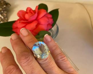 11- 14kt yellow gold with Large topaz ring - size 4.5 $450 - weight 10.80 gr
