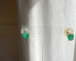 7- $1100 - 3 pieces set Emerald set - pendant & 2 earrings on 14kt yellow gold. Natural emeralds.