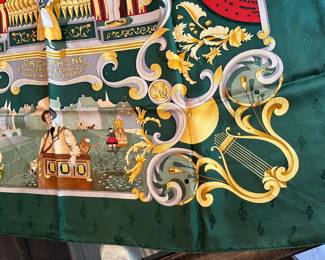 9- $295 - Hermes Square silk scarf 36x36 - Model Orgaphone - Edition 1996 - 90cm. Very good condition. no stain no pulls, no box.