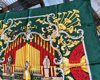 9-$295 - Hermes Square silk scarf 36x36 - Model Orgaphone - Edition 1996 - 90cm. Very good condition. no stain no pulls, no box.