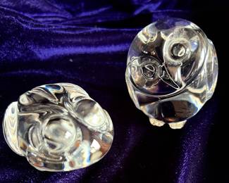 Steuben glass miniature frog and owl