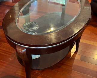 Glass top coffee table with matching side tables