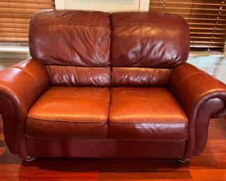 Red leather loveseat
