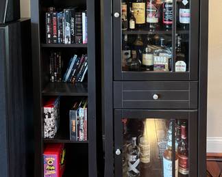 Black lacquer bookcases and entertainment center