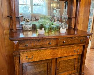 Antique Oak Sideboard Buffet with Mirror