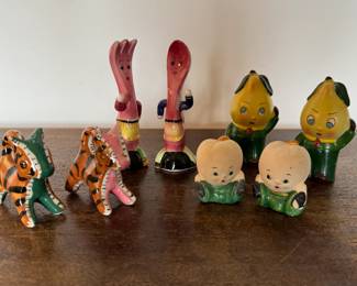 Yellow Anthropomorphic Pears with Green Suits Shaker Set, Running Mrs. & Mr. Spoon and Fork Set, Striped Tigers Set & More