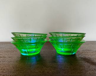 Vintage Uranium Glass Berry Bowls, (Has Larger Bowl Not Pictured)