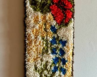 Vintage Floral Latch Hook Rug Wall Hanging