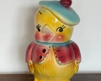 Vintage American Bisque Chick in Tartan Cookie Jar