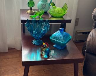 L.E. Smith Footed Compote, Fenton Diamond Jubilee Green Pitcher & More