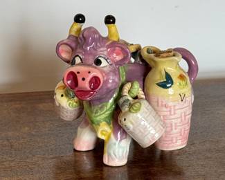 Vintage Thames Purple Cow Oil and Vinegar and Salt & Pepper Holder 