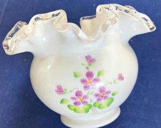 Fenton Artist signed Ruffled Edge Violets in the Snow

