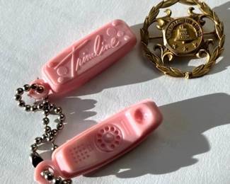 N.E. Telephone & Telegraph Pin & Pink Princess Phone Key Chain
