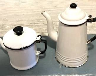 (2) Enamelware Teapots
