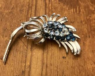 Signed Blue Rhinestone Pin
