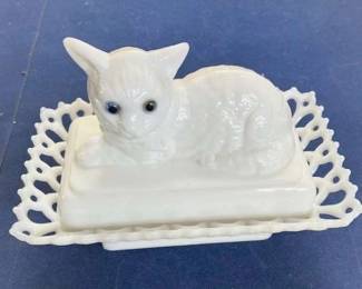 Westmoreland Cat Dish Glass Eyes
