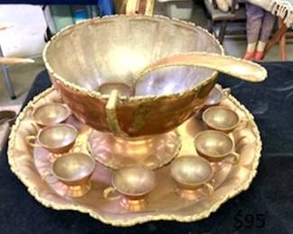 Massive Hammered Copper Punch Bowl set
