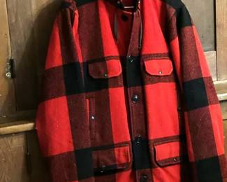 Red Plaid Johnson Wool Hunting Coat with Hood Size Medium
