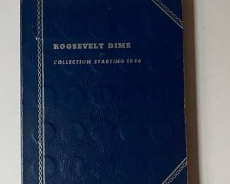 52 Roosevelt Dime Collection Starting 1946, 48 are Dated Prior to and Including 1964.  Located behind checkout.