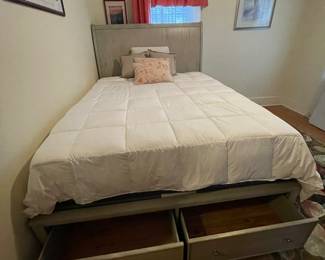 Queen Gray Bed w/Cedar Lined Drawers