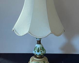 Bohemian Art Glass Floral Painted Lamp