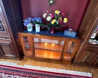 Dual light curio cabinet with front and side beveled glass and mirror back