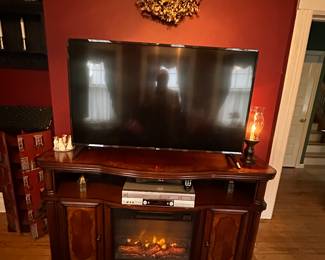 Electric heater fireplace with end storage cabinets