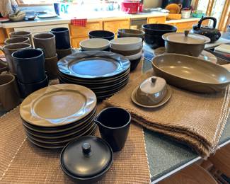 Dansk china set, sandstone with many serving pieces and mugs “Origami”
