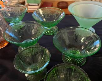 Assortment of Green Depression Glass Sherbet Glasses