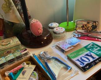 Assortment of Fabric, Thread and Sewing Supplies