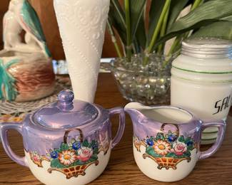 Creamer & Sugar Bowl Noritake “M” Lusterware Hand Painted Made In Japan